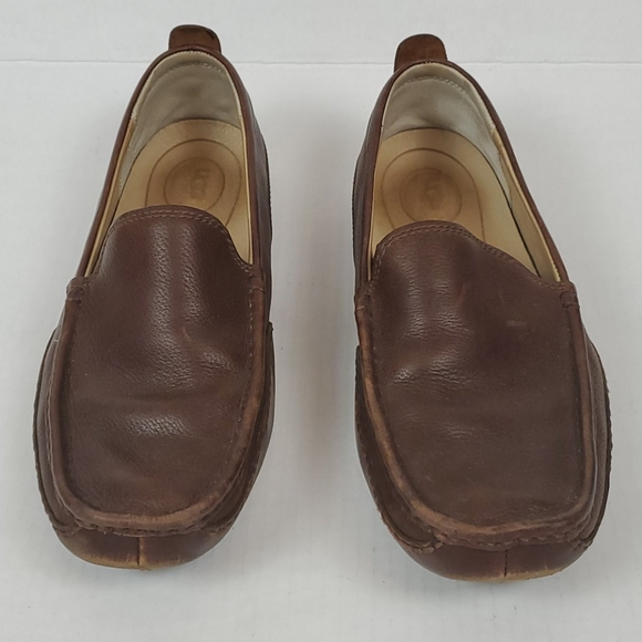 UGG brown leather men slip on shoes 12 - Picture 3 of 12